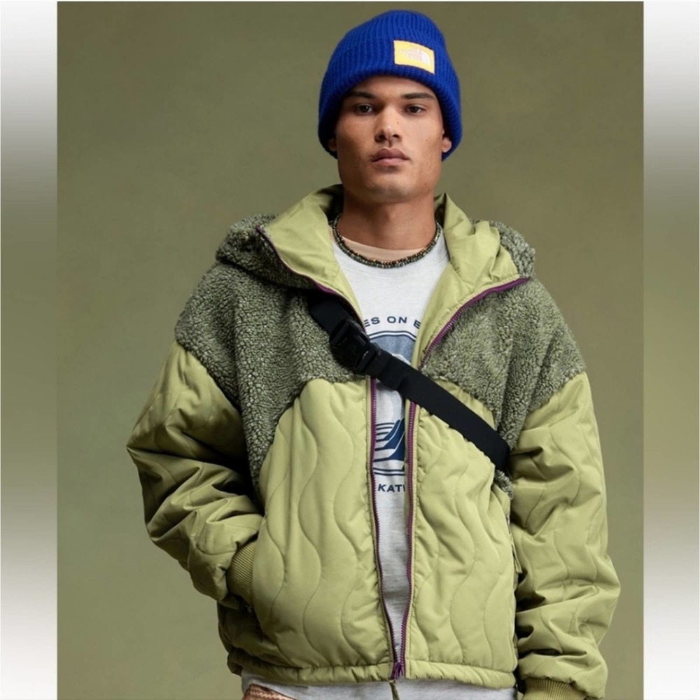 Without Walls Jacket Mens Size L Urban Outfitters Piled Fleece & Quilt Mix Green